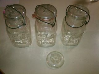   clear BALL Ideal Square Quart Canning Jars WITH Glass Lids & Wire Bail