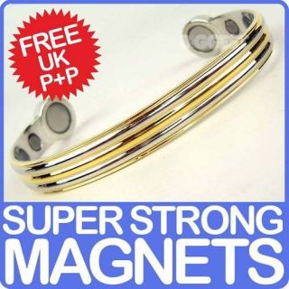 Gold/Chrome MAGNETIC Copper Bracelet with SUPER STRONG MAGNETS Cuff 