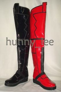 Bartman Arkham Asylum Harley Quinn Cosplay Thigh High Boots Black&Red 