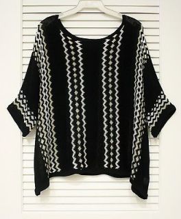 sold out black zig zag bat wing knit top S/M + free anthropologie 
