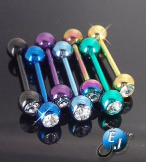   Anodized 7 PC Lot Clear CZ Gemstone Tongue Ring 14G Body Jewelry