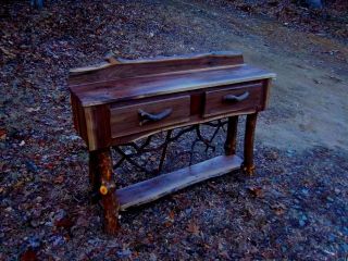 Rustic Walnut Sideboard Entry Console Table Furniture Log Cabin by J 