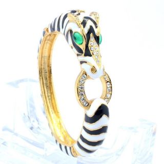 Chic Horse Zebra Bracelet Brangle Clear Rhinestone Crystals Gold 