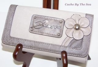 Guess NEW Taupe Brown Flower Bayfield SLG Slim Clutch Wallet NWT