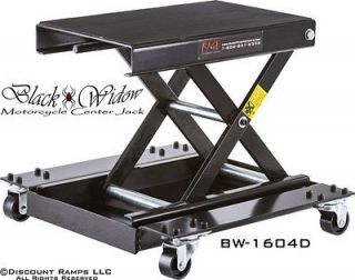 BLACK WIDOW 1100 LB MOTORCYCLE CENTER JACK LIFT STAND + DOLLY COMBO 