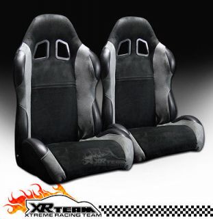   Blk & Grey Racing Bucket Seats+Sliders 18 (Fits Volkswagen Beetle