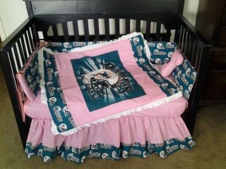 New Crib Bedding Set m/w PINK MIAMI DOLPHINS fabric