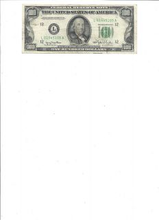 1950 BENJAMIN FRANKLIN 100 DOLLAR BILL FEDERAL NOTE US CURRENCY SMALL 