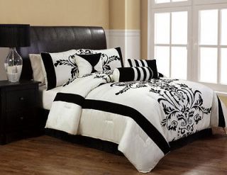 7Pcs Queen Salma Black and White Flocking Comforter Set