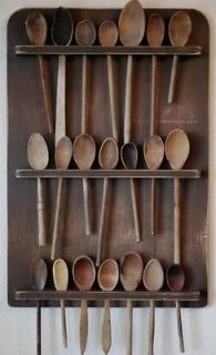   Old Antique Style Wooden Wood Spoon Rack Display Large handmade