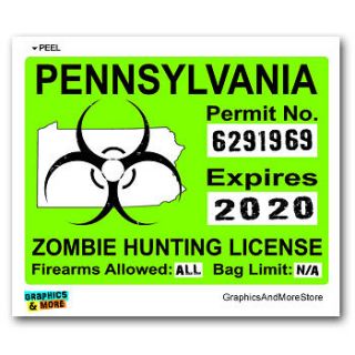 Pennsylvania PA Zombie Hunting License Permit Green   Biohazard Window 