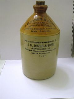   Co Stoneware Pottery Jug Wood Top J. H. Jones Beverage Brewers 1934