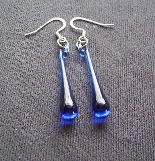 Cobalt Blue Earrings Made From a Riesling Wine Bottle