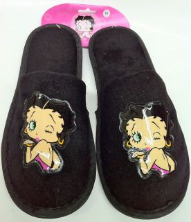 BETTY BOOP WOMENS BLACK INDOOR NON SKID SLIPPERS WASHABLE BRAND NEW 