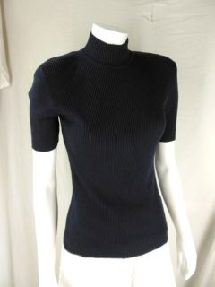 Jones New York NAVY SILK TURTLENECK Sweater SS Stretch Knit Shirt Top 