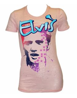 Elvis Presley Face Pink Burnout Ladies T Shirt, Medium, Bust 30   32