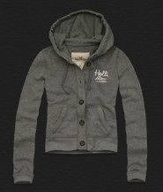 NWT Hollister A&F Womens Newport Gray Button Up Waffle Hoodie Jacket 