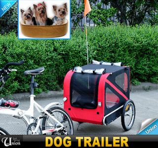 Outdoor Pet Dog Bike Bicycle Trailer Animal Red Black PU Waterproof 2 