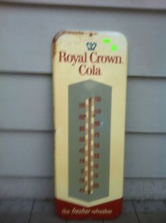 Royal Crown Cola RC White Soda Pop Litho Tin Thermometer Sign Bottle 