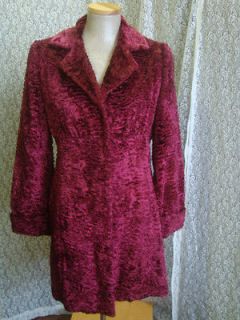   Wine Broadtail Faux Fur Woman’s Coat Jacket Size 8 Bianca Nygard