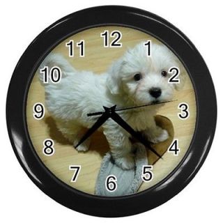  Puppy Maltese Poodle Bichon Frise w slipper Black Wall Clock dog breed