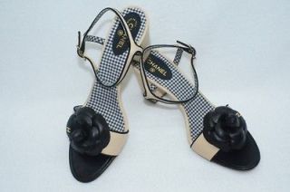 Chanel CC Logo Sandals Beige Heels Shoes Size 40 NIB