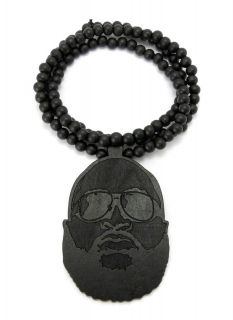 Wooden Rick Ross Pendant w/ a 8mm 36 Inch Beaded Necklace Chain Black 