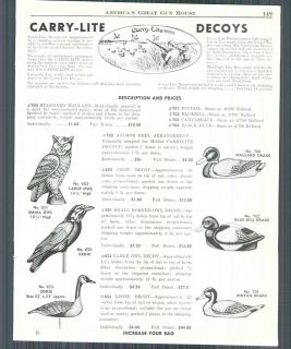   ad Carry Lite Decoys Duck Mallard Blue Bill Pintain Owls Crow Goose
