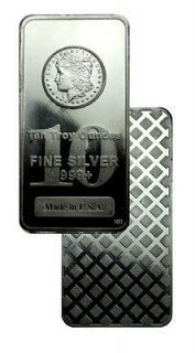 10 Troy Ounce .999 Fine Silver Bar Highland Mint Morgan Dollar Design 