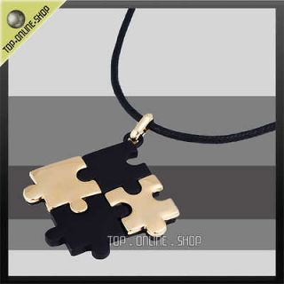 Teenager Jewelry AUTISM AWARENESS Black Gold PUZZLE Pendant Necklace 