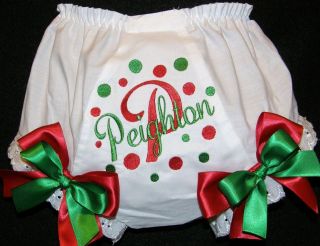 Personalized Christmas Red & Green Dots Baby Diaper Cover Bloomers 