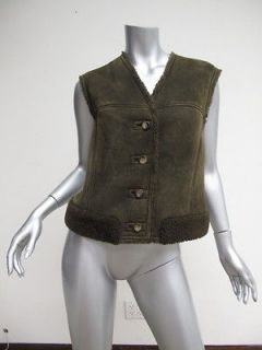 Jil Sander Chocolate Distressed Leather Shearling Lined Vest 40