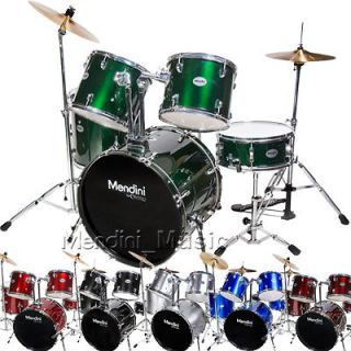NEW 5 PIECE FULL SIZE ADULT DRUM KIT SET ~BLACK BLUE RED GREEN SILVER