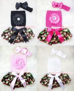 Newborn Baby Girl Fatigues Camo Bloomer Pantie Crochet Tube Top 3PC 