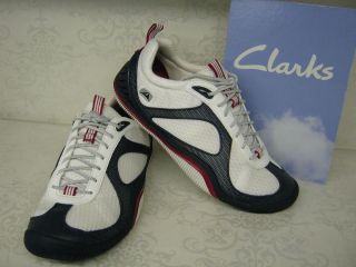 Clarks Outdrive Drift White & Navy Synthetic Casual Lace Up Boat Shoes