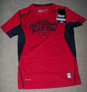   Nike PRO COMBAT Shirt Boys S 8 Red Black Dri Fit FOOTBALL Small Fitted