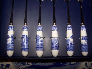 Blue Italian Spode Set Of 6 Teapoons Or Dessert Spoons. New In Box.