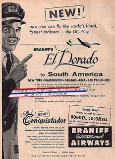   1957 NEW DC 7C EL DORADO EL CONQUISTADOR SERVICE BOGOTA AD