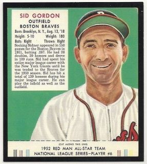 1952 Red Man Chewing Tobacco Reprint   Sid Gordon   Boston Braves