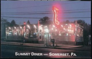 SOMERSET PA Summit Diner Restaurant & Telephone Booth Vtg Night View 