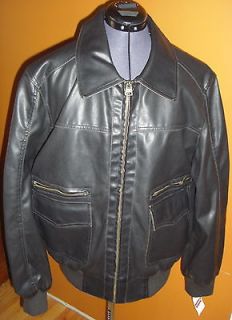   LARGE BROWN FAUX LEATHER MENS MOTORCYCLE BOMBER JACKET COAT $130