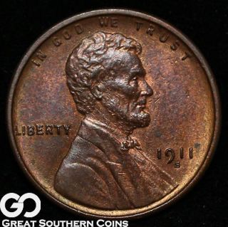 1911 S Lincoln Cent Penny SOLID GEM BU++ ** LOVELY RED BROWN SURFACES 