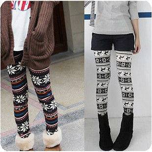 Fashion Korea New Womens Soft Knitted Warm Multi patterns Leggings 