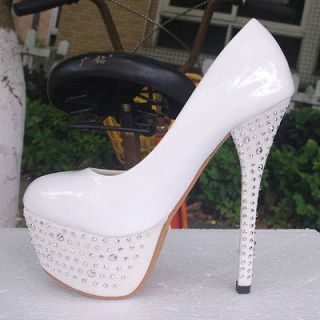White Princess Crystal Party Stilettos High Heels Wedding Bridal shoes