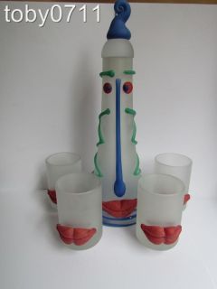 STUDIO BOROWSKI ART GLASS DECANTER & 4 GLASSES   LIPS   BASED ON 