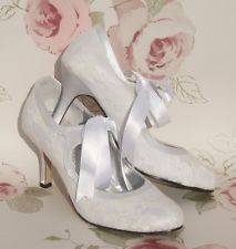 WHITE SATIN & LACE Vintage Style Bridal Wedding Shoes