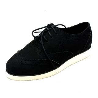Womens black / white brogue style lace up flat shoes