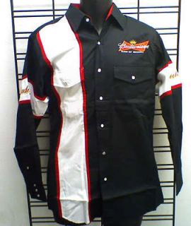 Budweiser Embroidered Dress Shirt Long Sleeve Black White Size Small S