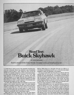 1975 BUICK SKYHAWK CLASSIC ** ORIGINAL ARTICLE **
