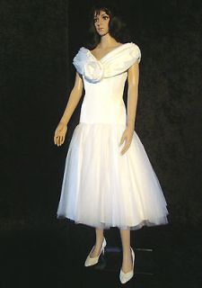1980’s WHITE TEA LENGTH TULLE PROM WEDDING PARTY DRESS   M